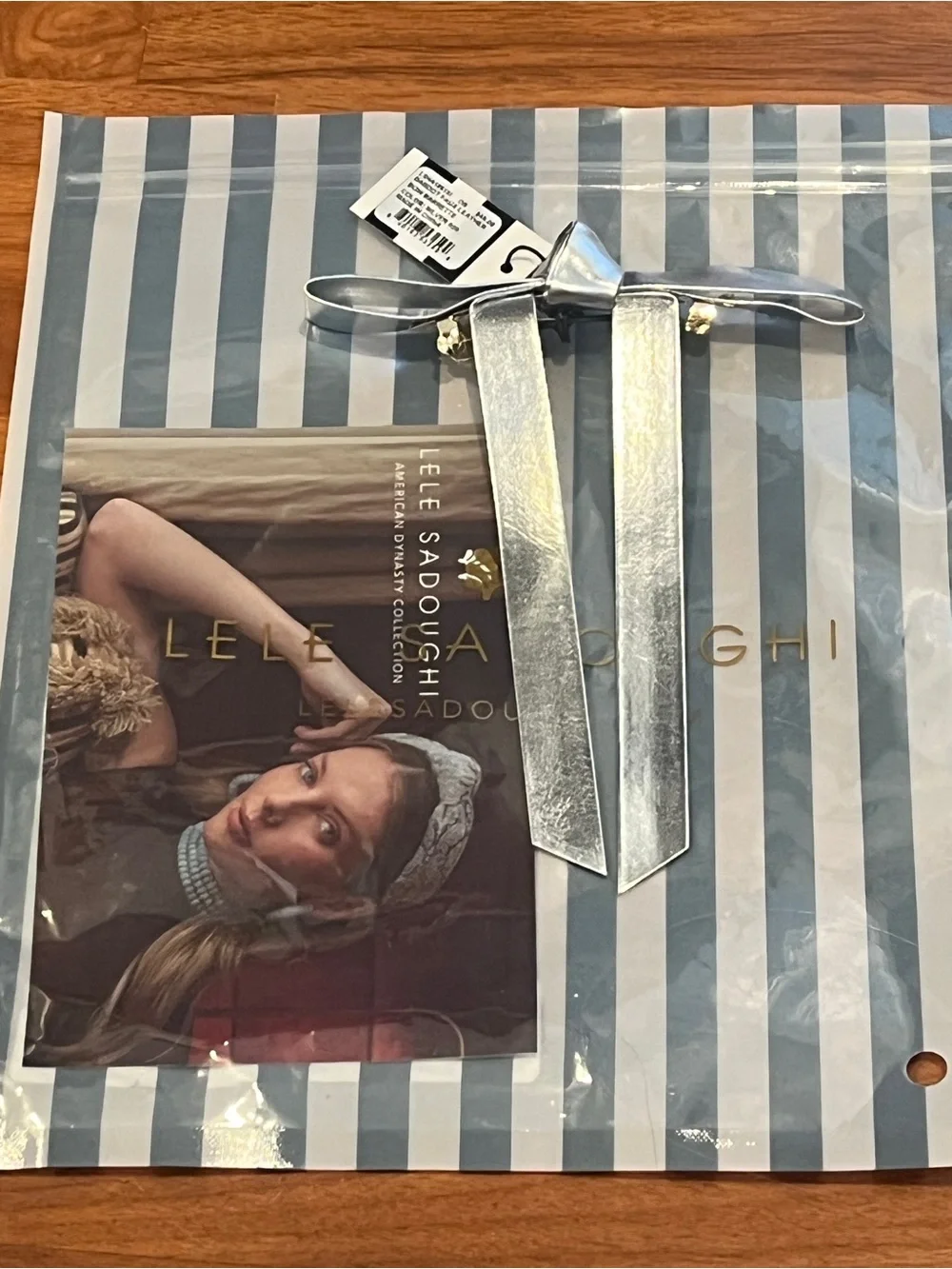 Lele Sadoughi Silver Bardot Faux Leather Bow Barrette - NWT